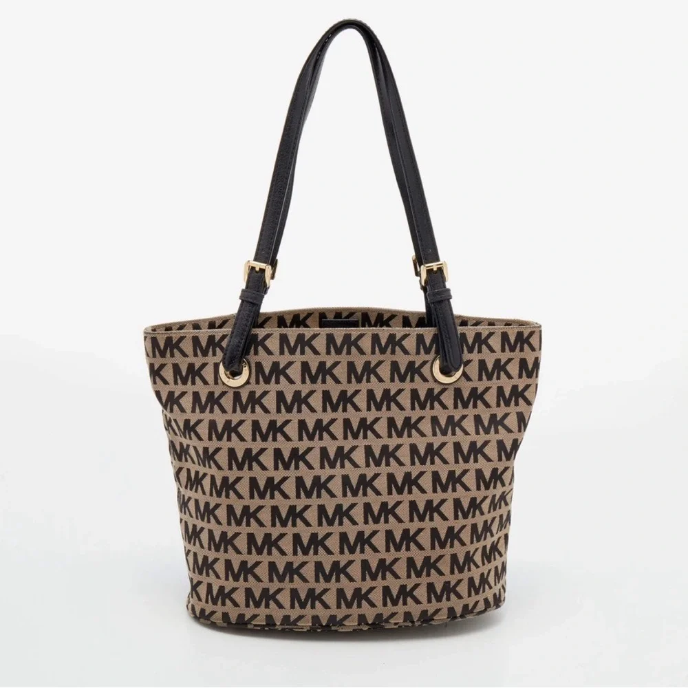 Michael Kors Monogram Tan and Black Jet Set Tote